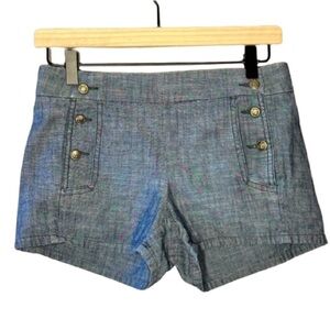 Women's 00 J. Crew Denim Chambray Sailor Shorts Gold Anchor Buttons